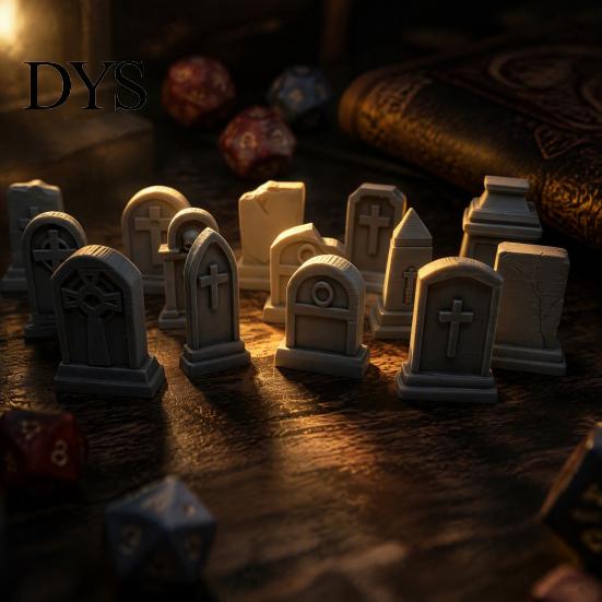 Spooky Graveyard Terrain 14 Pcs Mini Tombstone Model, 3D Printed Miniature Cemetery Gravestone Scenery Scene Layout Accessories Props for Tabletop