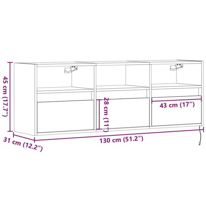 VidaXL Wall-mounted TV Cabinet with LED Lights Black 130x31x45 Cm 852342