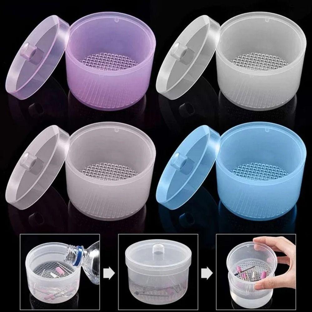 Professional Plastic Nail Art Drill Bits Sterilizer Pink with Lid Nail Art Disinfection Box Manicure Storage Case Manicure Tools