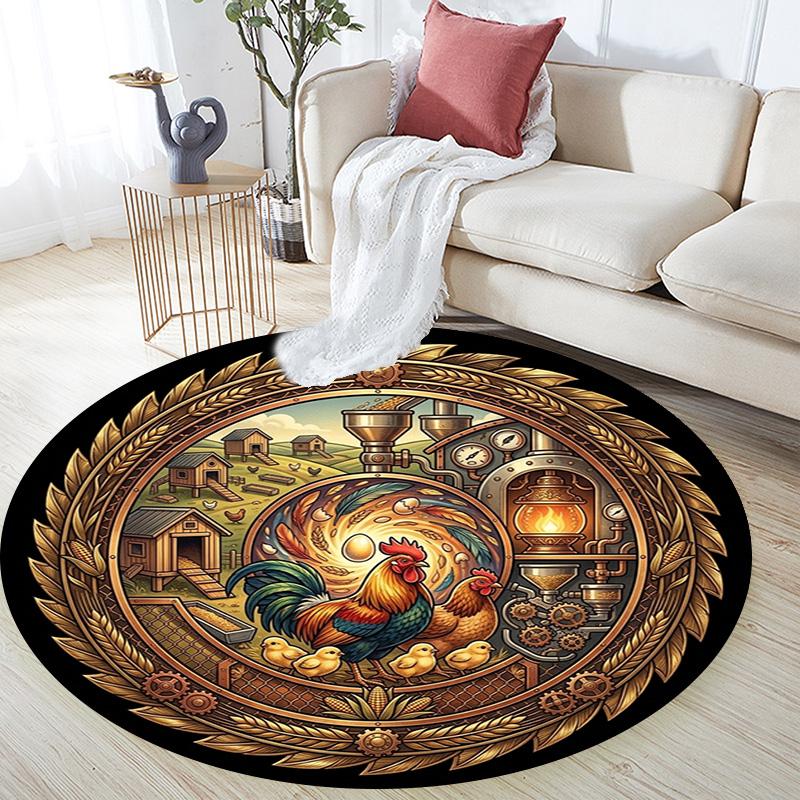 Chicken Farm Machinery Round Area Rug Under Office Chairs Bedroom Living Room Home Decor