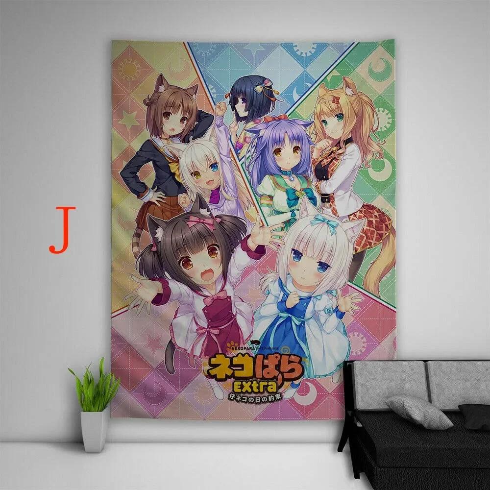 Nekopara Anime Tapestry Wall Kawaii Room Decor Art Print Poster Cute Girl Manga Aesthetic Dorm Background Cloth For Bedroom