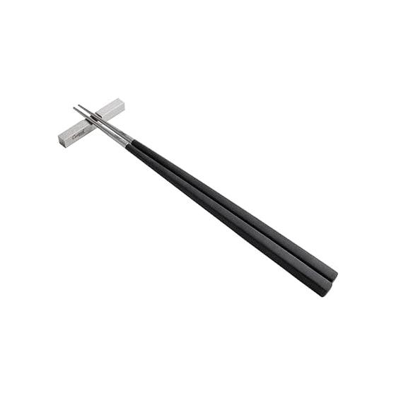 Cutipol KUBE Chopsticks + Chopstick Rest Set Black Silver KU39 22cm Chopsticks 6cm Chopstick Rest Stainless Steel Resin