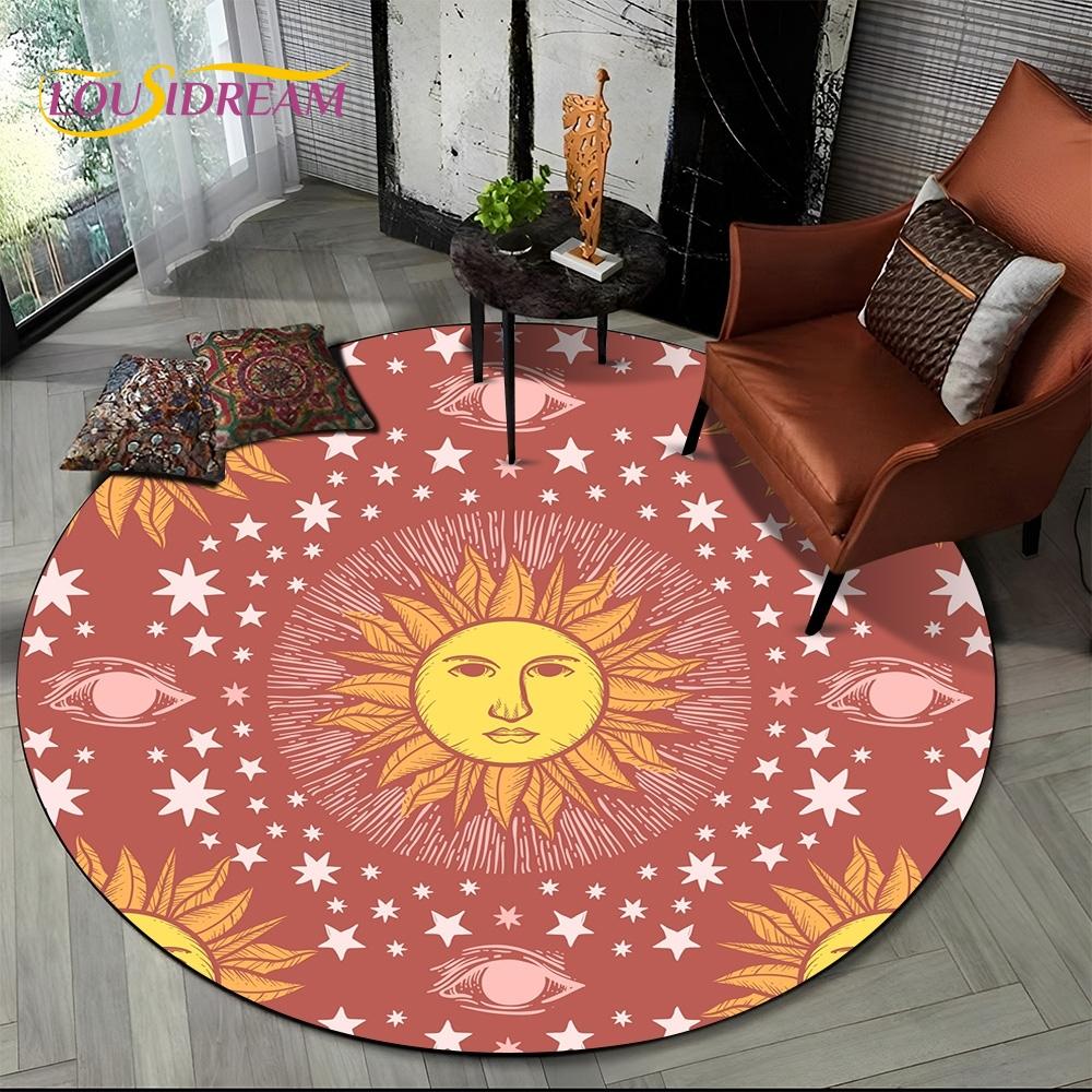 3D Mysteriou Sun Moon Tarot Mandala Magic Round Area Carpet Rug for Living Room Bedroom Kid Playroom Decor,Pet Area Rug Non-slip