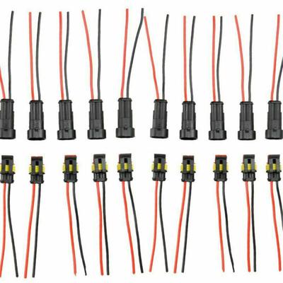 10er-Set 2-Pin-Weg Auto Wasserdichte Dichtung Elektrischer Kabelverbinder Stecker mit Draht AWG