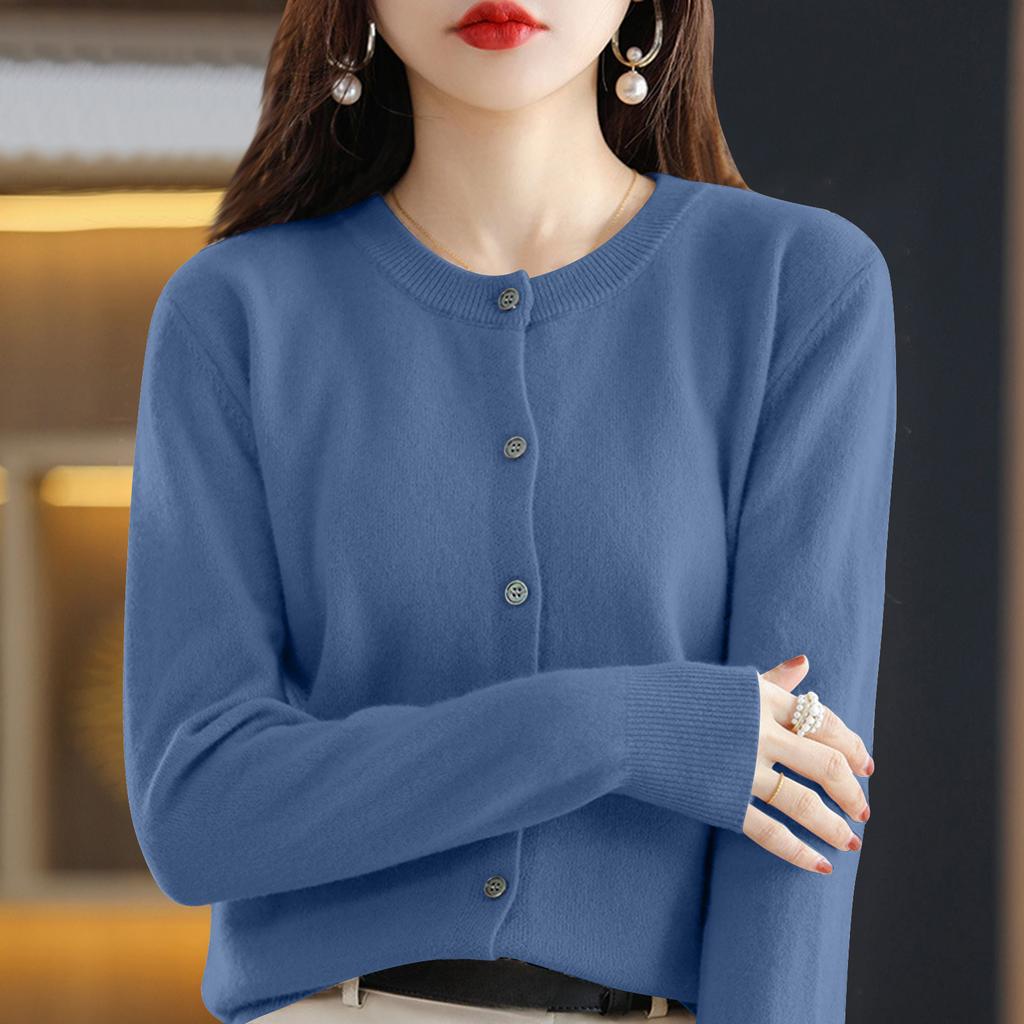 Cardigan da Donna con Bottoni e Girocollo, Maglione a Maglia Capospalla