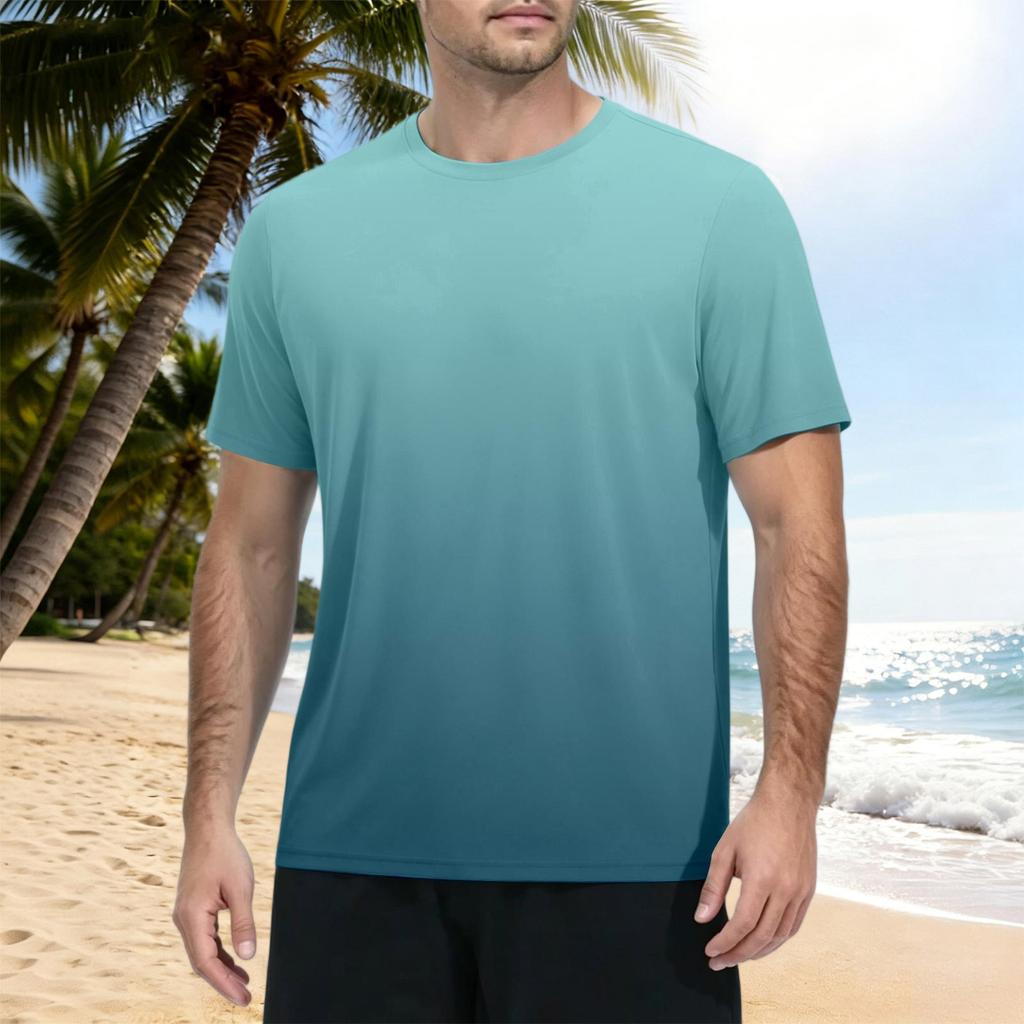 Herren Kurzarm T-Shirt Schnelltrocknend Farbverlauf Print Sportlich Rundhalsausschnitt Leichtes Sonnensport Oberteil für Outdoor Fitness Laufen Wandern Training