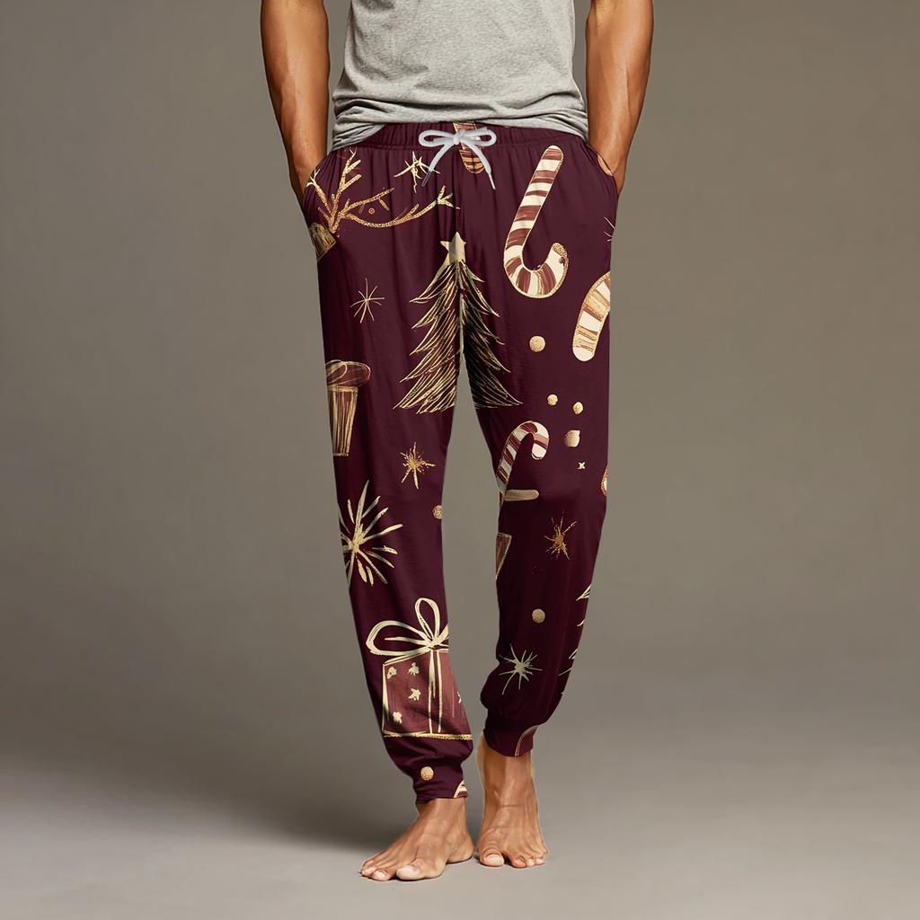 Men's Drawstring Pocket Cuffed Casual Pants Home Sleep Pants