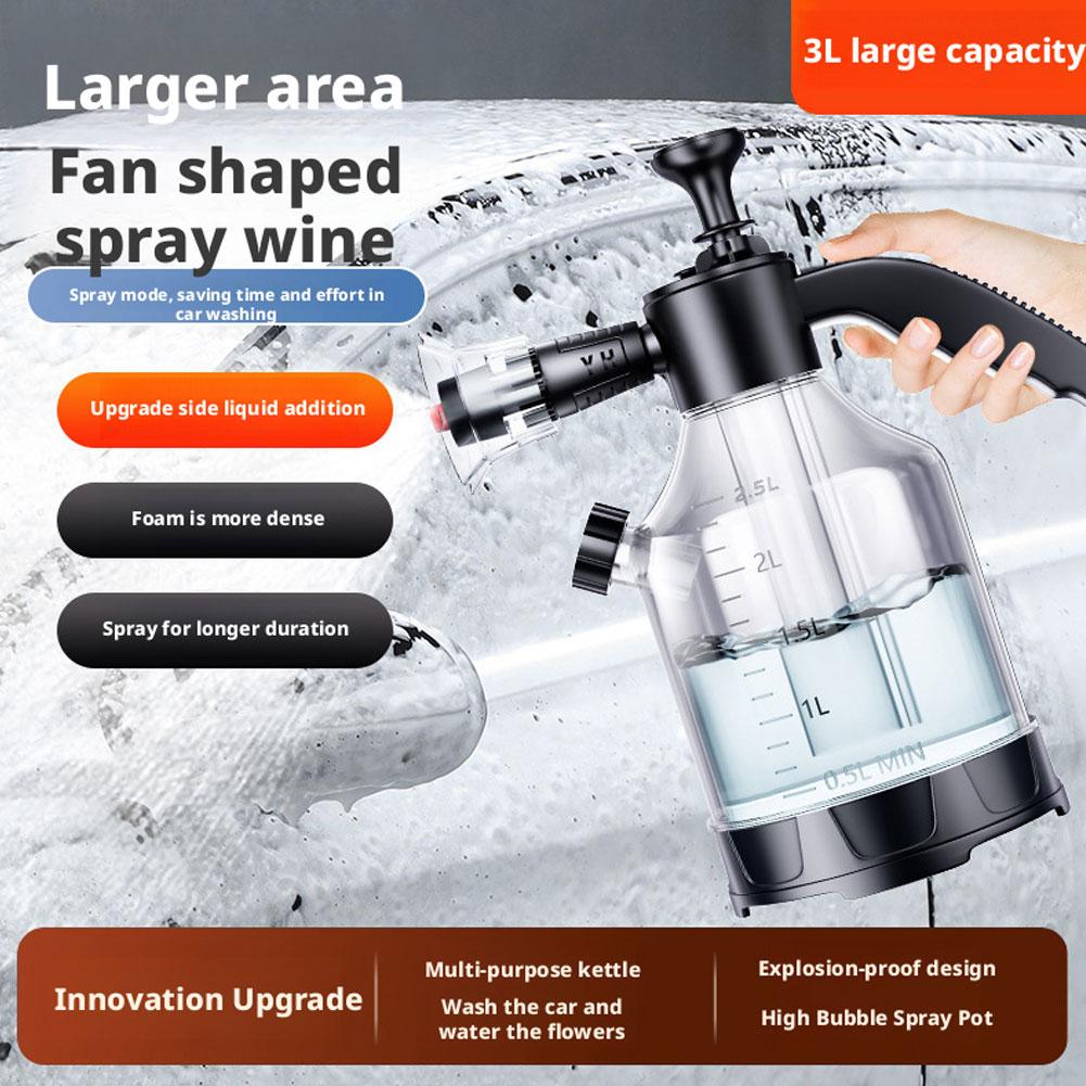 3L Hand Pump Foam Sprayer with 3 Types of Nozzle Hand Pneumatic Foam Cannon Snow Foam Car Wash Spray Bottle Car Window Cleaning