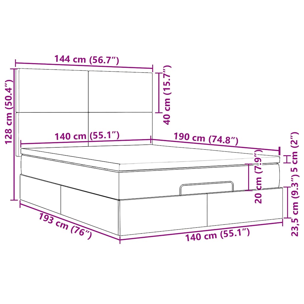 Ottoman Bed with Mattress In Light Grey 140 X 190 Cm Velvet