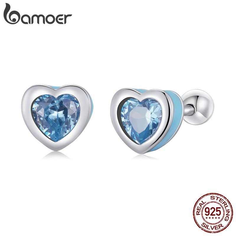 

Серьги-гвоздики BAMOER из стерлингового серебра 925 пробы, простые серьги-гвоздики с надписью Love, синие и красные серьги-гвоздики для женщин, модные вечерние ювелирные изделия, подарок синий