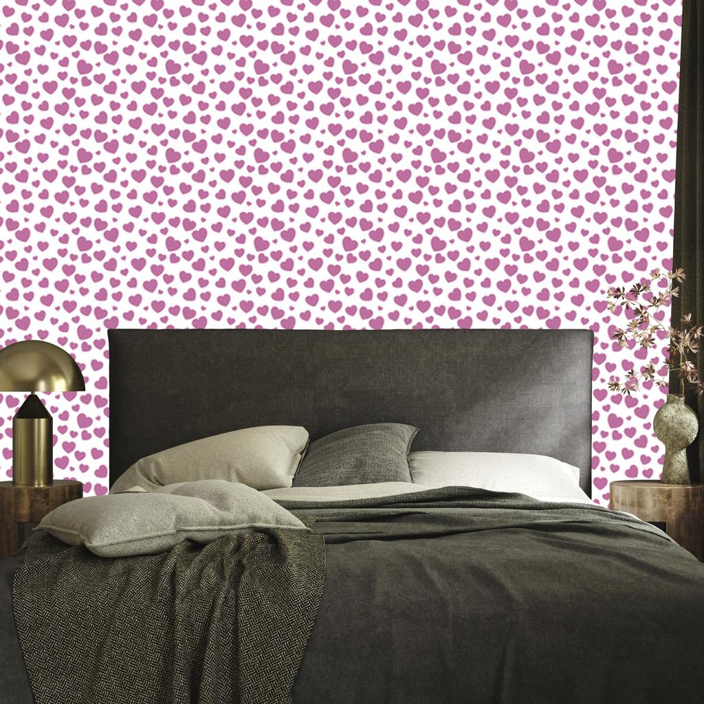 Heart Wallpaper White, Powder Pink and Purple 50x1000