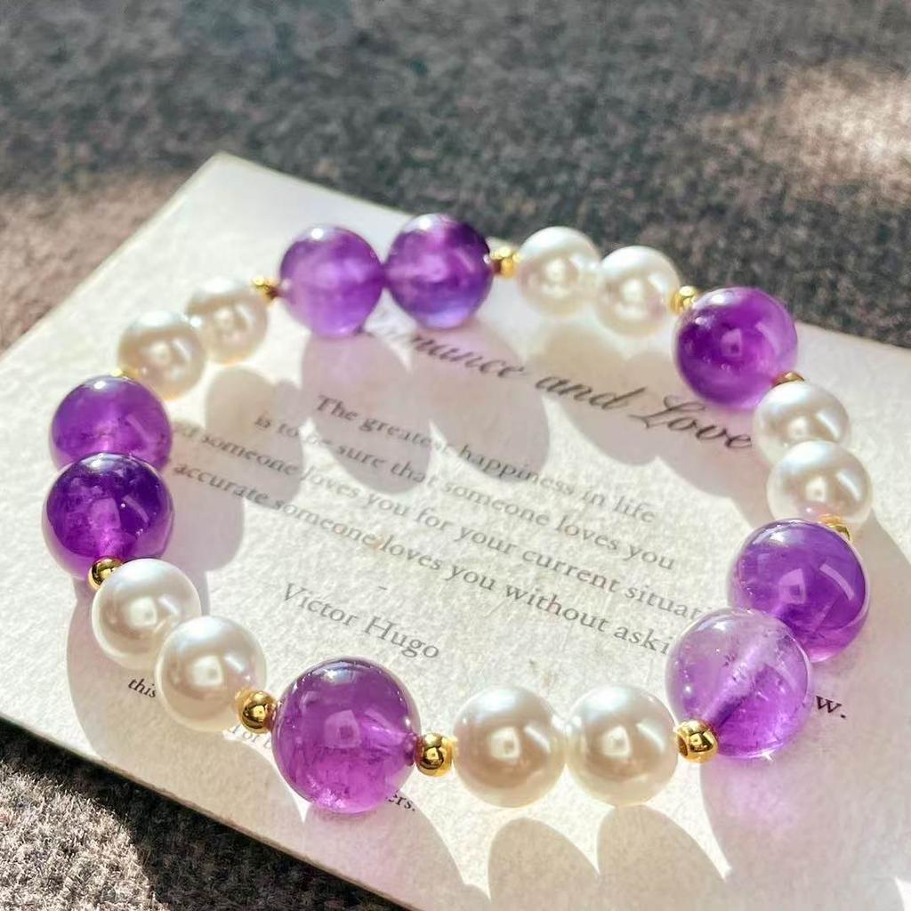 Vintage High Quality Natural Amethyst Artificial Crystal Pearl Bracelet Bracelet.