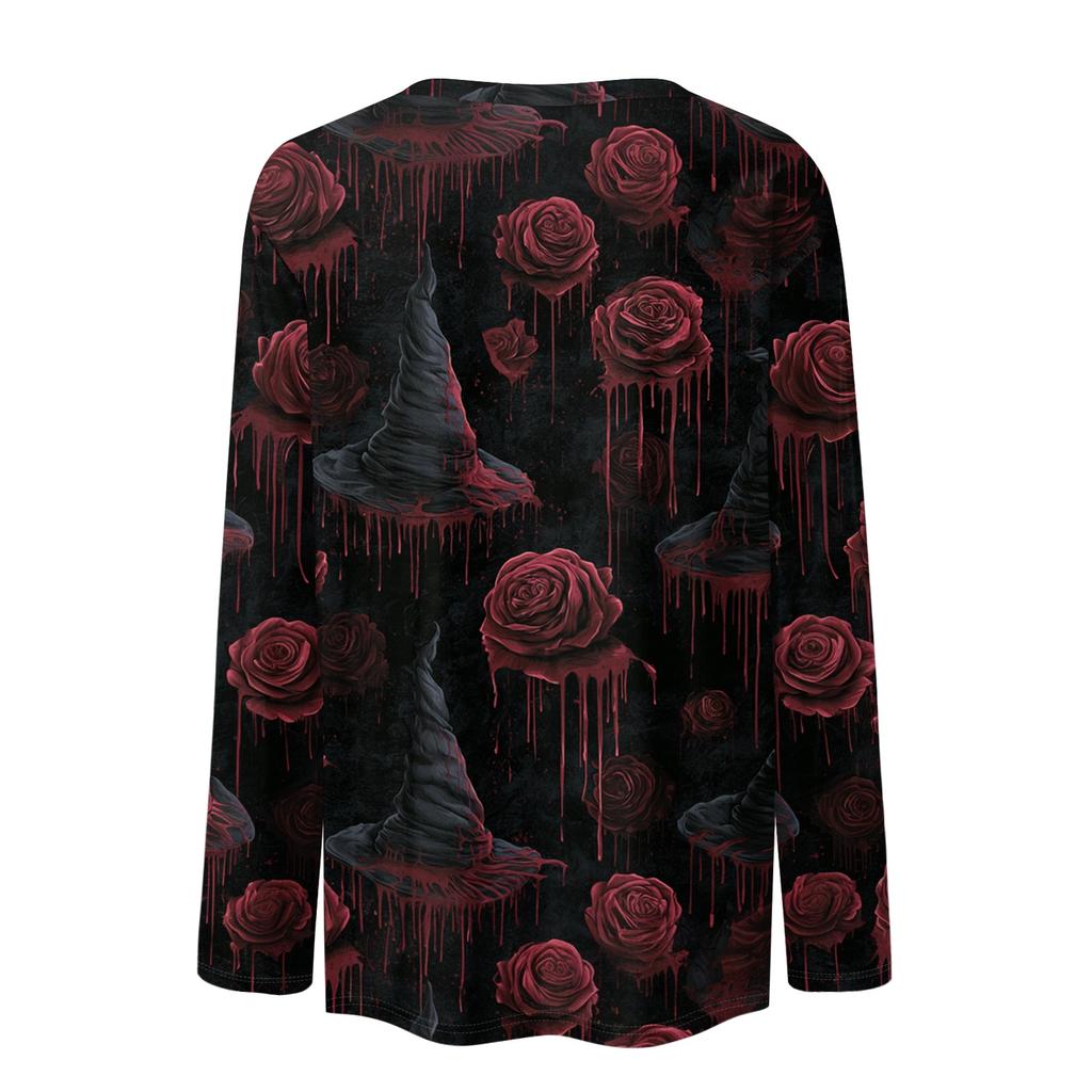 Women's Long Sleeve Casual Print T-Shirt Round Neck Tee for Daily Wear