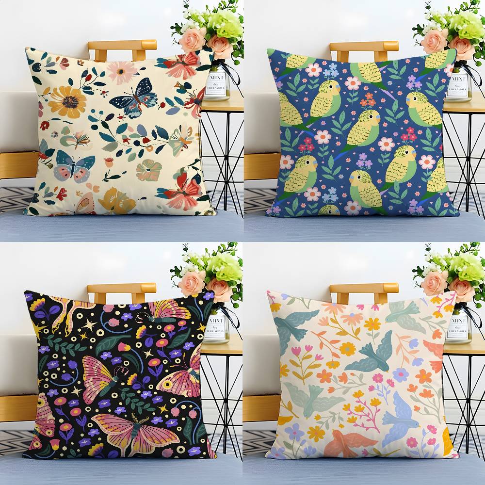 Natural Flowers And Animals pattern Pillow Case Anti-dustmite Pillowcase Invisible zipper silky short plush Sofa cushion cover