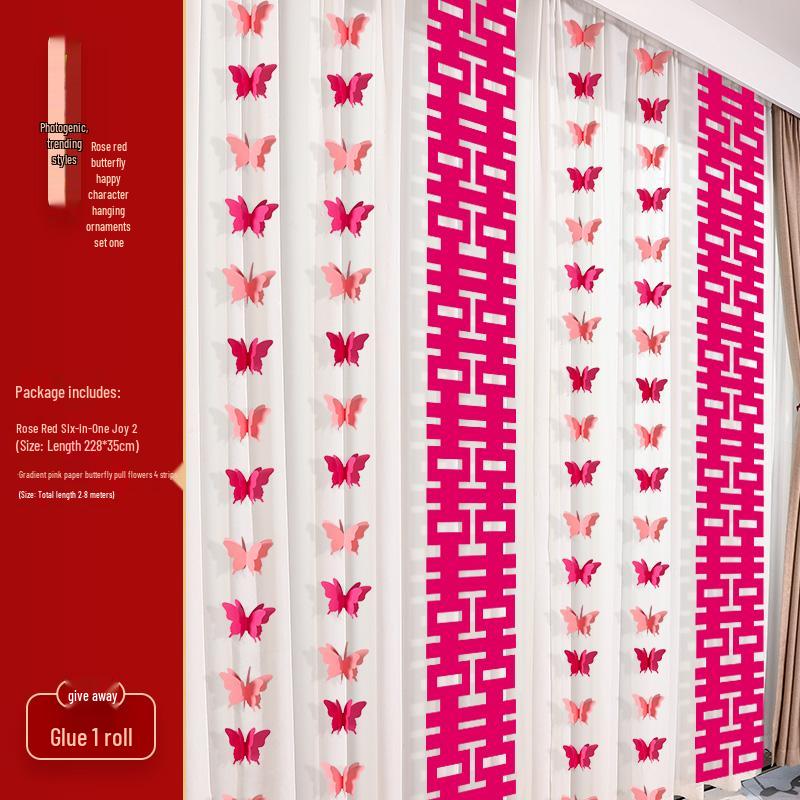 Rustic Wedding Stair Decoration: Groom's Side Double Happiness Flower Set for Handrail & Wall