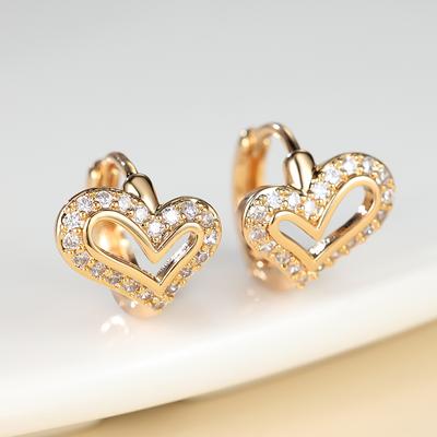 Delicate Gold Color Hollow Heart Shape Hoop Earrings For Women Girls Paved Dazzling CZ Zircon Earrings Bridal Wedding Love Jewelry