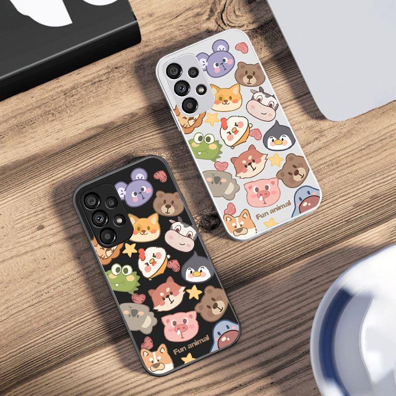 Cute Animal White For Samsung Galaxy S10 4G S20 11E 30 S21 21Fe 22 S24 Pro S23 Ultra 5G S8 S9 Tempered Glass Phone Case