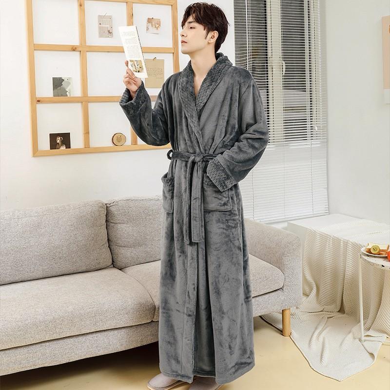 

GMXIA Bathrobes for Women, Winter Flannel Bathrobes for Couples, Coral Fleece Bathrobes for Men and Women, Mid-length Pajamas for Home Wear M