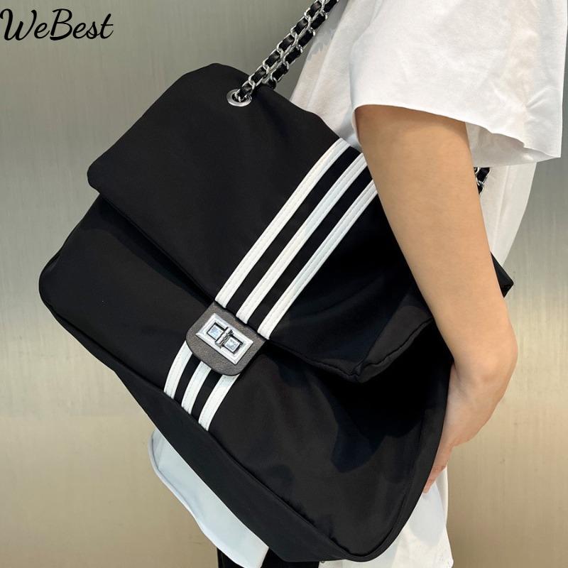 

2025 New Large Capacity Tote Bag Nylon Fabric High-end Chain Crossbody Bag чёрный