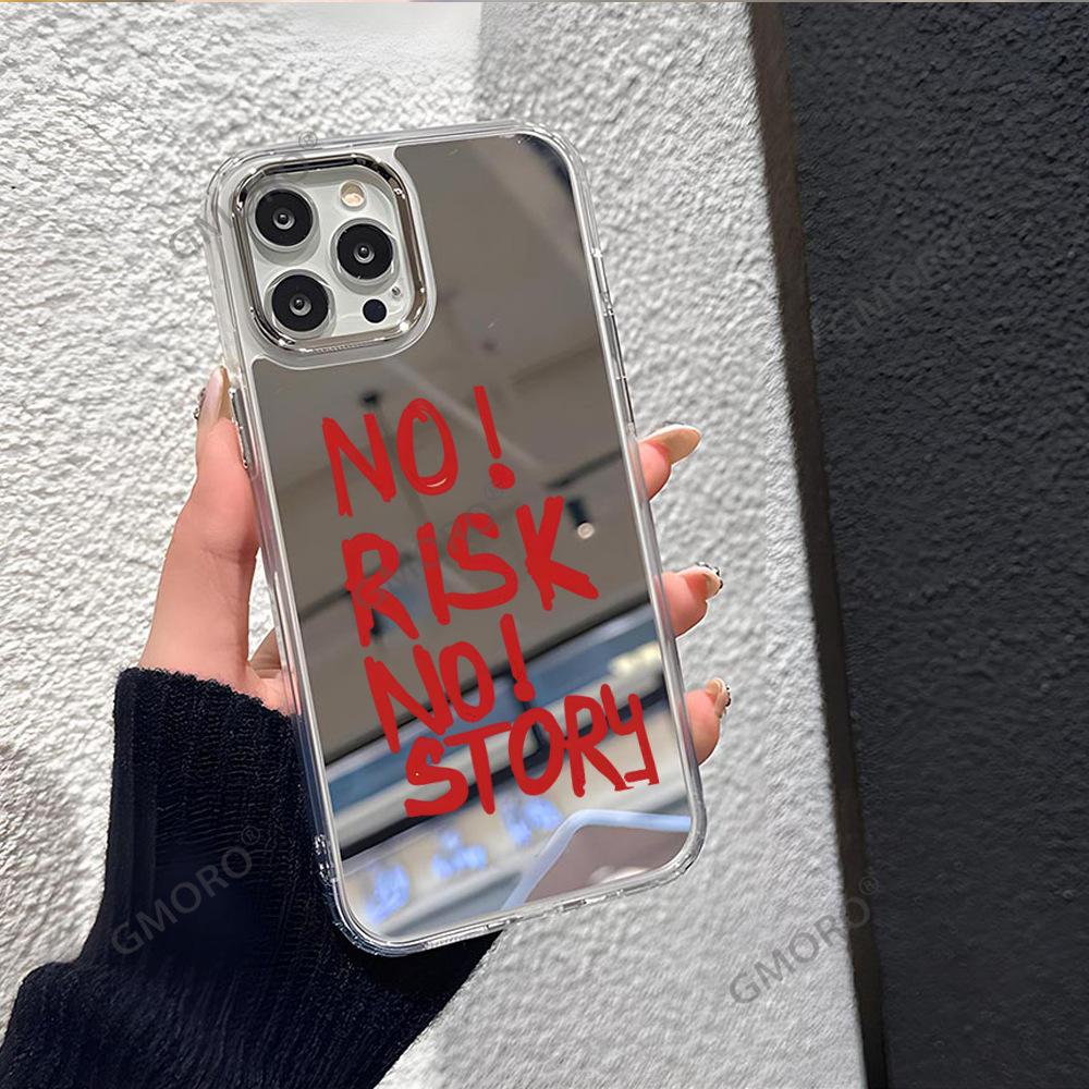 Cool personality text NORISK slogan mobile phone case iPhone16 makeup mirror case Apple 17 foreign trade hot sale