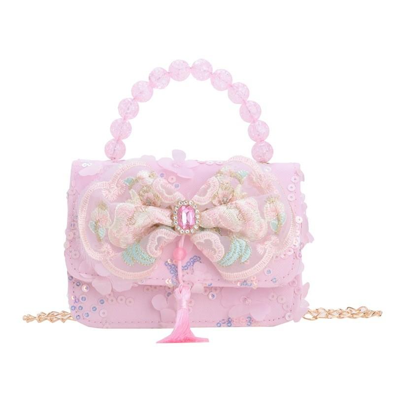 Cute Princess Themed Pearl Handbag With Butterfly Bow For Girls Perfect For Daily Use