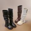 Girls Winter Fashion Banquet Warm/Soft Thick-soled Evening Long Knee-high Boots Baby Single/Velvet Buckle Retro Riding Boots