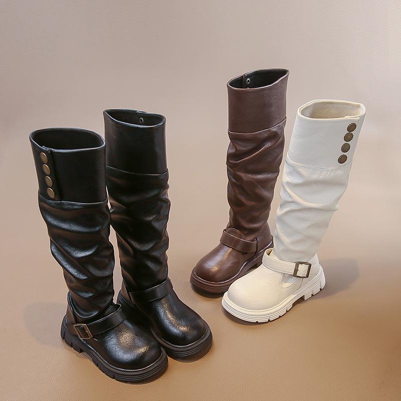 Girls Winter Fashion Banquet Warm/Soft Thick-soled Evening Long Knee-high Boots Baby Single/Velvet Buckle Retro Riding Boots