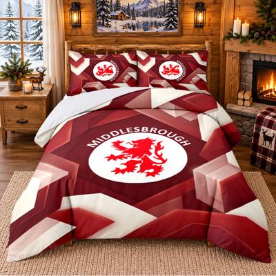 Drukowany 3-częściowy komplet pościeli Wzór Middlesbrough FC Prześcieradło Poszewka na poduszkę Do dekoracji sypialni