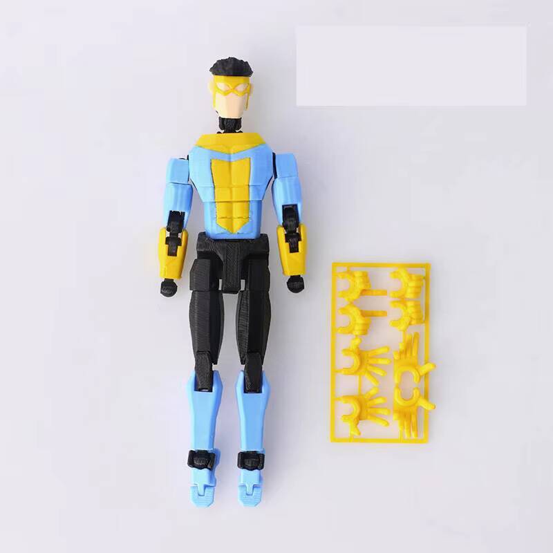 3D Tištěná kloubová akční figurka Invincible Mark Vícekloubový pohyblivý model Sběratelská hračka Pruhovaný design 13 cm