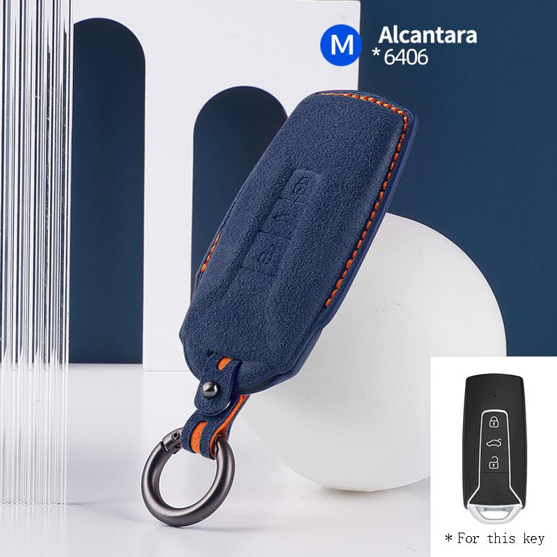 Interior Mouldings High-quality Car key protection shell suede for For VW Volkswagen Touareg 3 Button 2018 - 2021 auto key case
