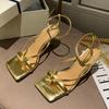 Summer Fashion Women 9cm High Heels Strap Blue Green Gold Sandals Lady Fetish Sandles Stripper Luxury Brand Designer Shoes