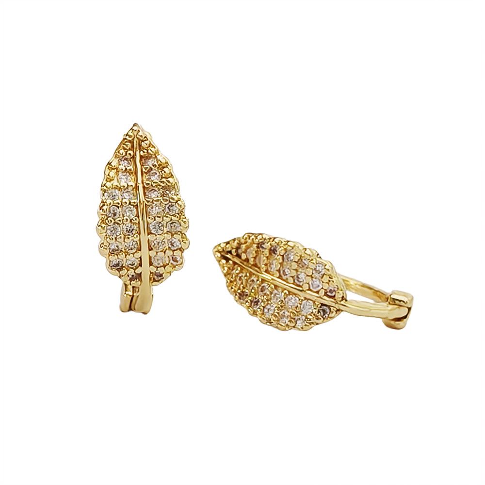 Copper Micro-Inlaid Leaf Earrings for Women - Elegant Small Ear Studs Copper Zircon Earrings