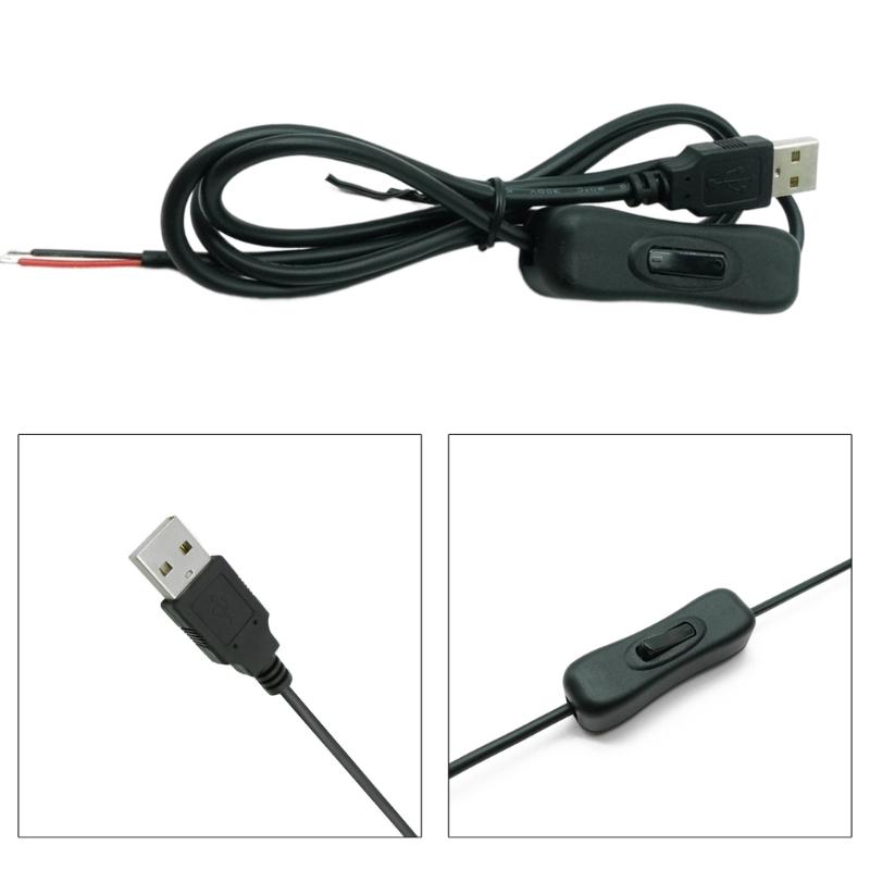 5V USB Male Jack 2 Pin 2 Wire Power Charge Cable Cord Connector DIY 1m/1.5m Wire DIY Pigtail Cable On/Off Switch Cable