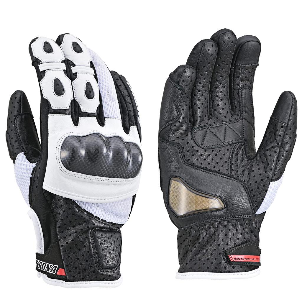 Daytona Summer Motorcycle Mesh and Leather Carbon Fiber Smartphone Sports Mesh Size 15964 HBG-053 Gloves, (Goat Leather), Protector, Compatible,