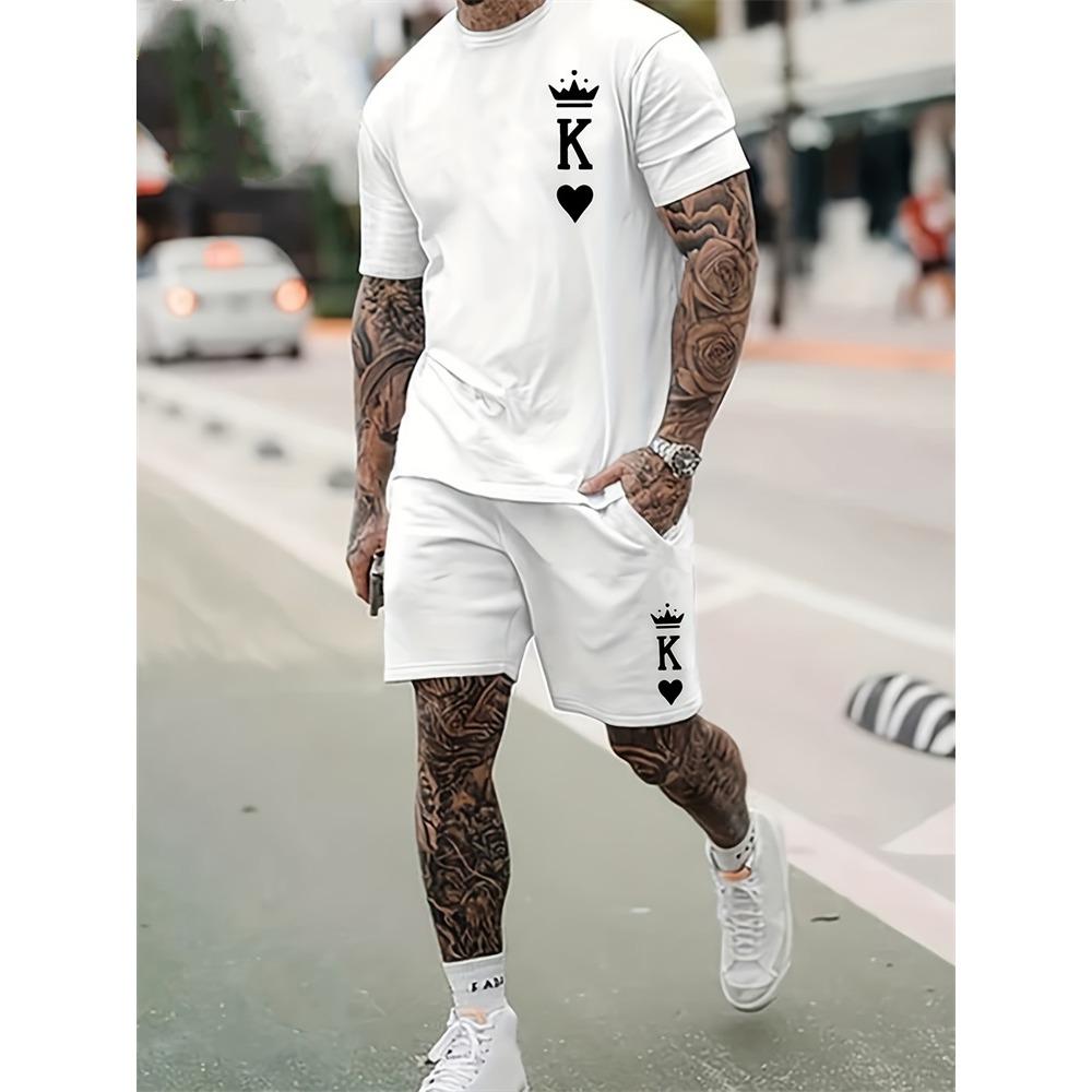 New Men's Athletic Set Los Angeles Print Short-Sleeve T-Shirt Casual Athletic Set Streetwear Shorts Two-Piece Men's Set