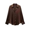 Spring New Women's Clothing French Style Retro Lapels Long Sleeves Minimalist Easiest for Match Silk Satin Textured Shirt 2074580