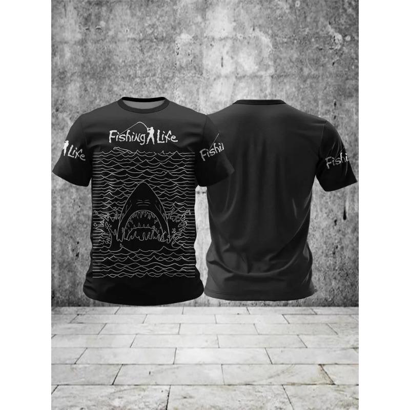 Summer Men's Fishing Leisure T-Shirts Short Sleeve 3d Fish Print Street T-Shirts Hip Hop Man Tees Loose Casual O-Neck Shirt