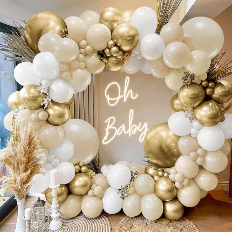 2025 Christmas Halloween Sandy White Balloon Arch Kit Beige Chrome