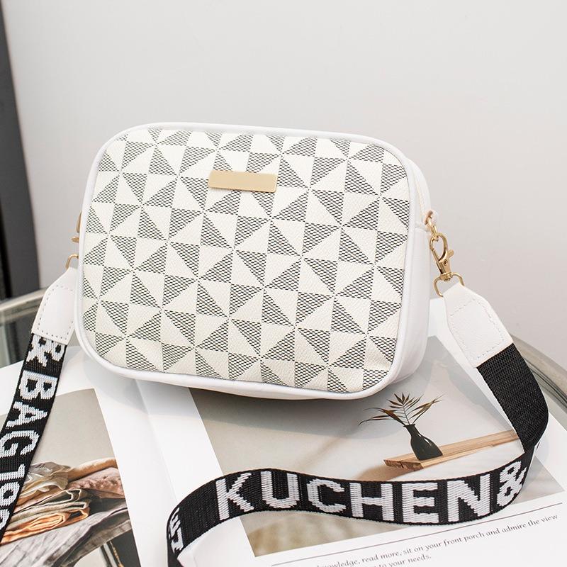 New Fashionable Contrasting Color Shoulder Messenger Women's Bag Printed Webbing Camera Bag Long Standard Shoulder Bag One Piece