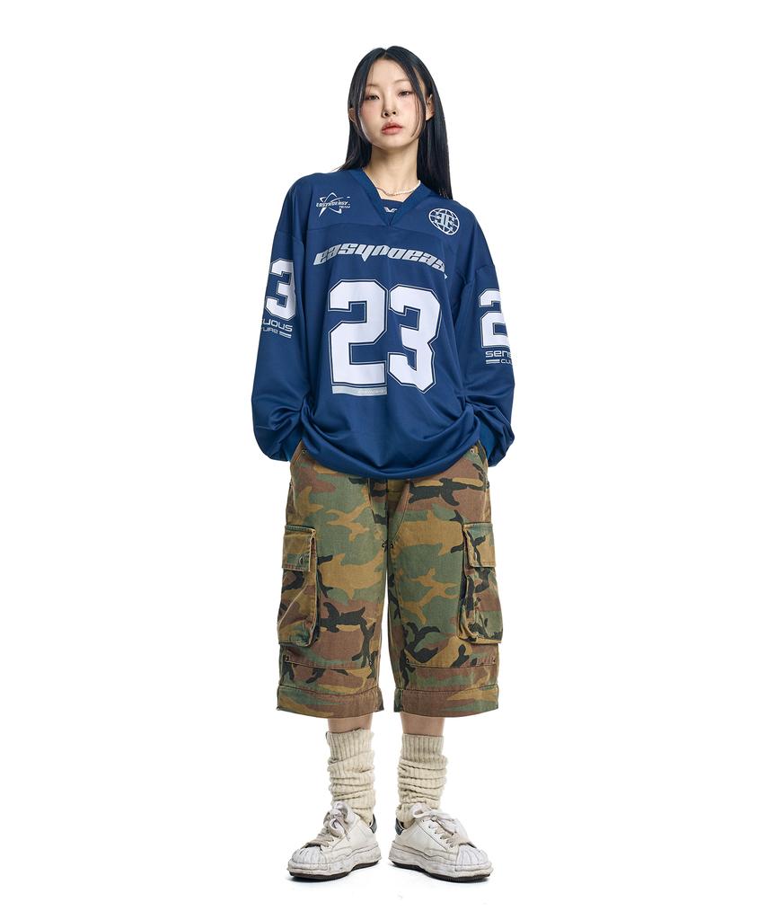 EASY NO EASY Long Sleeve Football Jersey - Navy