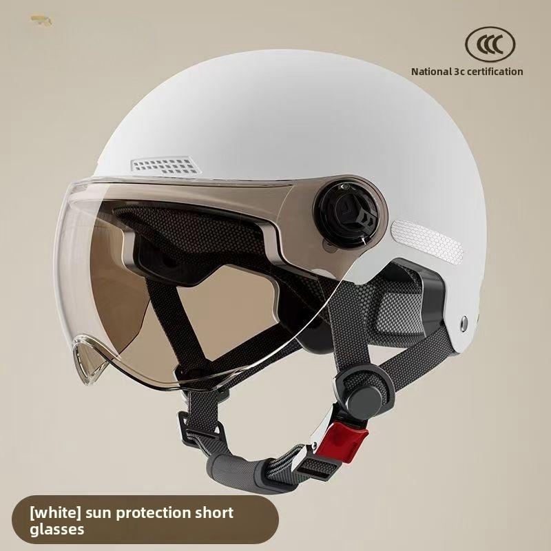 

Fashion Classic Lightweight Helmet Men and Women Summer Sun Protection UV Protection Breathable Four Seasons Battery Motorcycle Half Helmet sunscreen short mirror