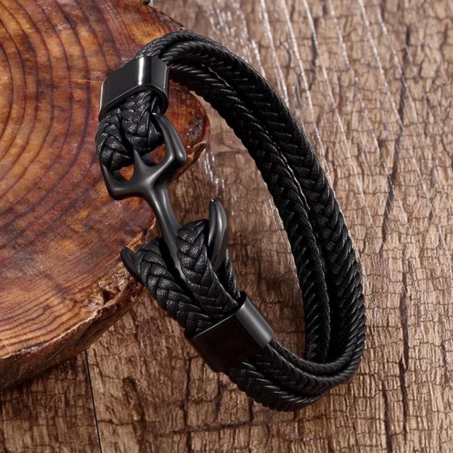 2026 Men's Anchor Bracelet Vintage Woven Leather Rope Multilayer Leather Bracelet