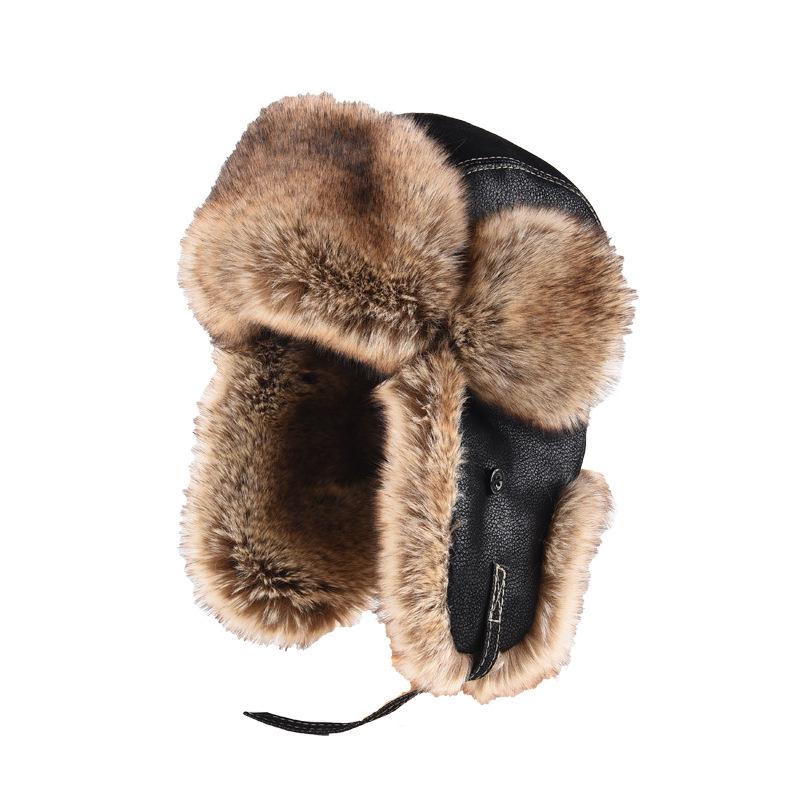 Men's Winter Leather Lei Feng Hat with Thick Plush, Ear Protection, and Big Head Fit for Cold Weather Cycling.