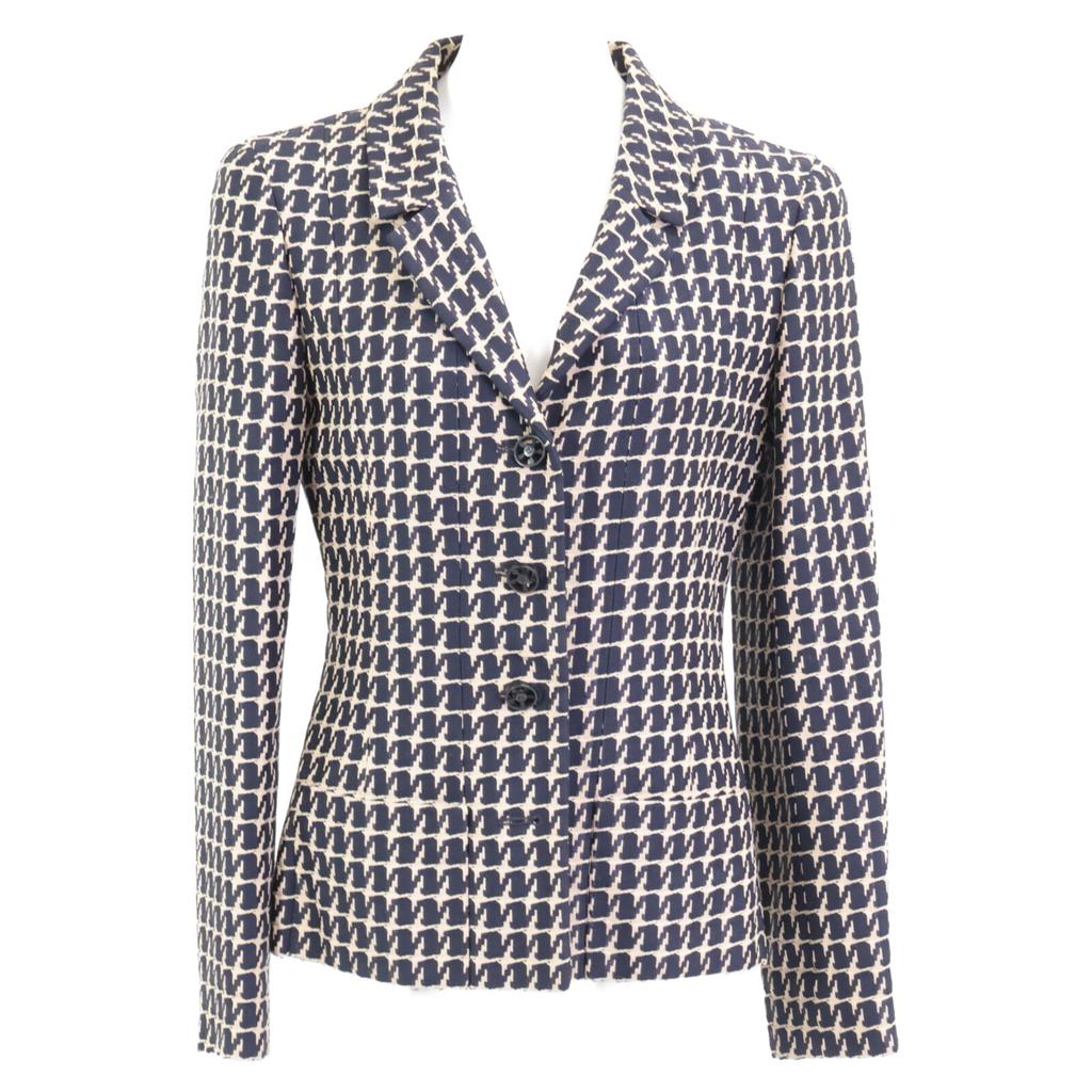 CHANEL 01P P17432V09913 Wheel COCO Button Houndstooth Jacket 36 Navy x beigeUsed