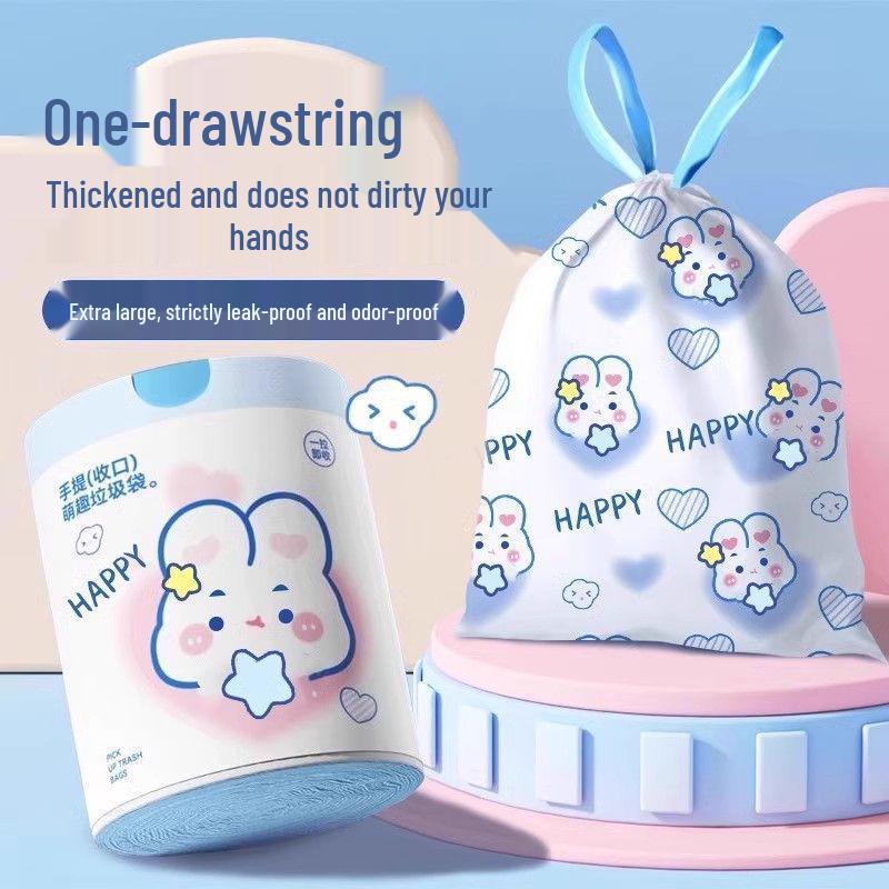 Large Cartoon Print Drawstring Garbage Bags – Thickened, Handheld, Perfect for Kitchen & Office