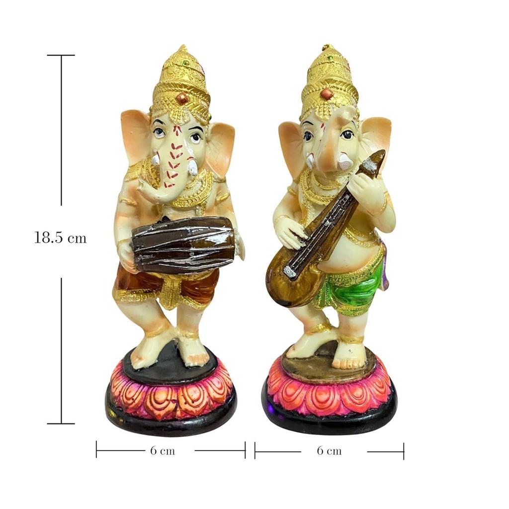 Beautiful Little Standing Ganesha Statues for Home Decor - (Set of 2 Piece, Multicolor) Large