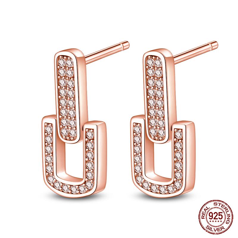 100% 925 Sterling Silver Rose Gold Heart Geometric Pave CZ Hoop Earrings For Women Wedding Engagement Birthday Jewelry Gift 2023
