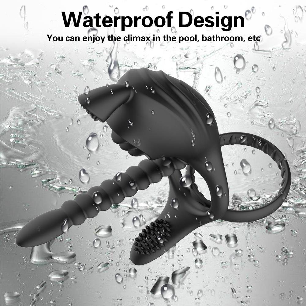 Vibrator 3 în 1 pentru suge de clitoris pentru cupluri, penis, inel pentru penis, ejaculare întârziată, linsul clitorisului, vibratoare anale, jucărie sexuală pentru cuplu
