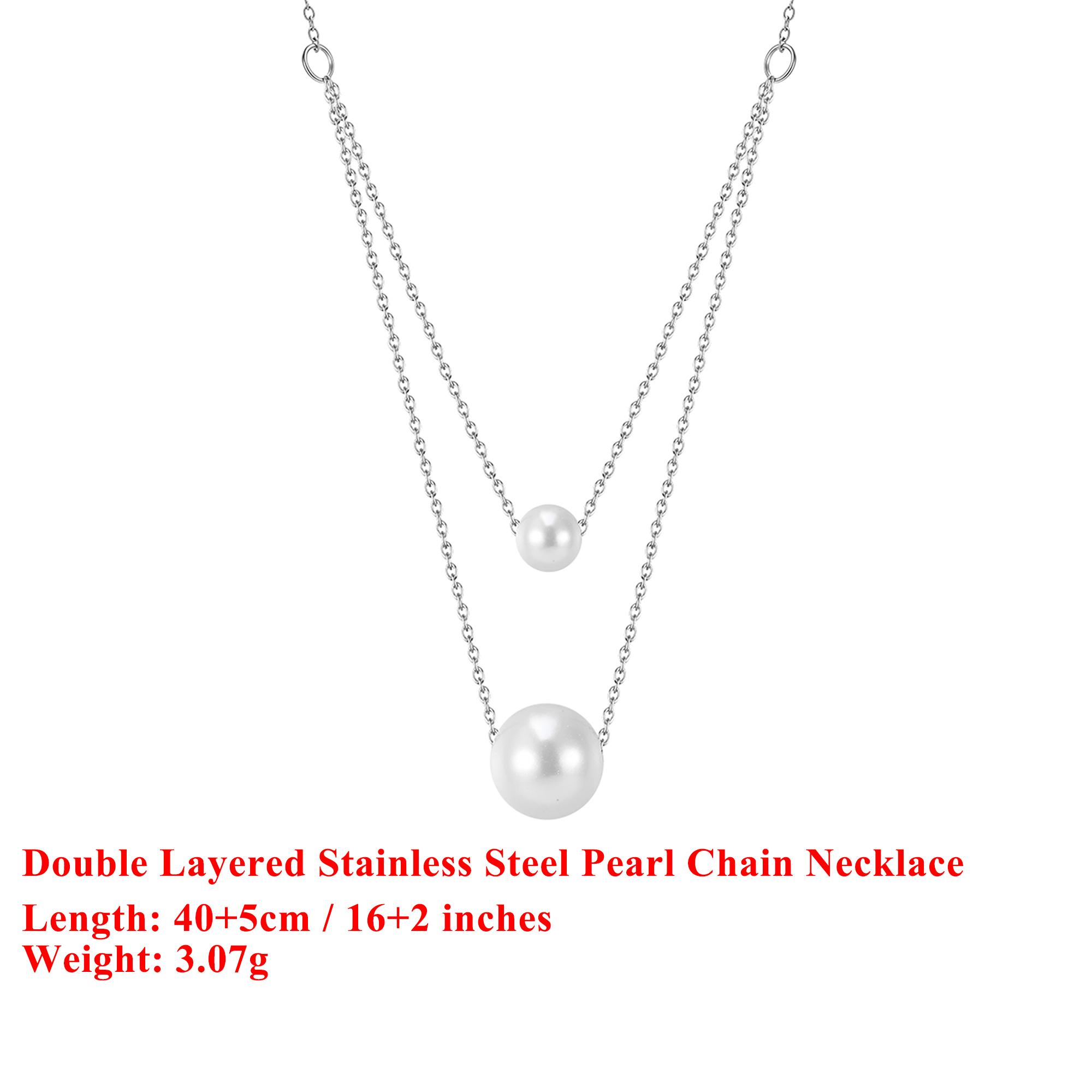 

EFFIE QUEEN Stainless Steel 18k Gold Double Layered Pearl Chain Choker Necklace Banquet Jewelry for Women Wedding Party STPN05 срібний