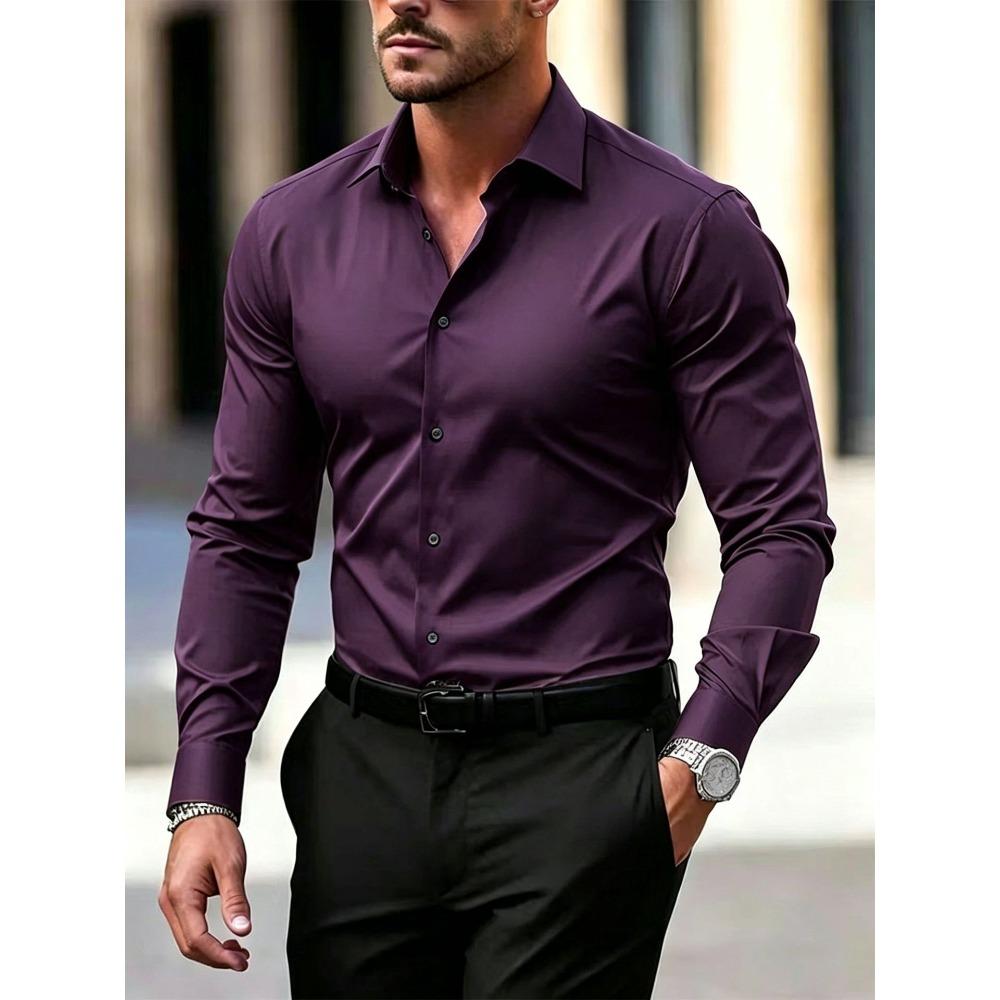 Lente Herfst Nieuwe Casual Heren Lange Mouw Zakelijke Overhemden Los Effen Kleur Modieus Comfortabel Veelzijdig Slim Fit Professionele Overhemden